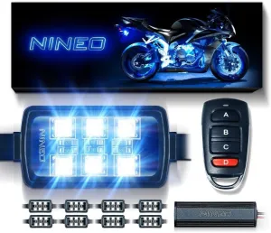 NINEO 8PCS Motorcycle LED Light Kit, RGB Underglow Lights with Brake Light Fit for Most Family Motorcycles Carts Trikes Cruiser Scooter ATV UTV - Pack of 8