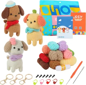 NOHON Beginners Crochet Kit, Crochet Kit for Beginners Adults,Complete Crochet Set to Make 3PCS Animals,Include Yarn, Eyes, Stuffing, Crochet Hook,Step-by-Step Instruction and Video Tutorial