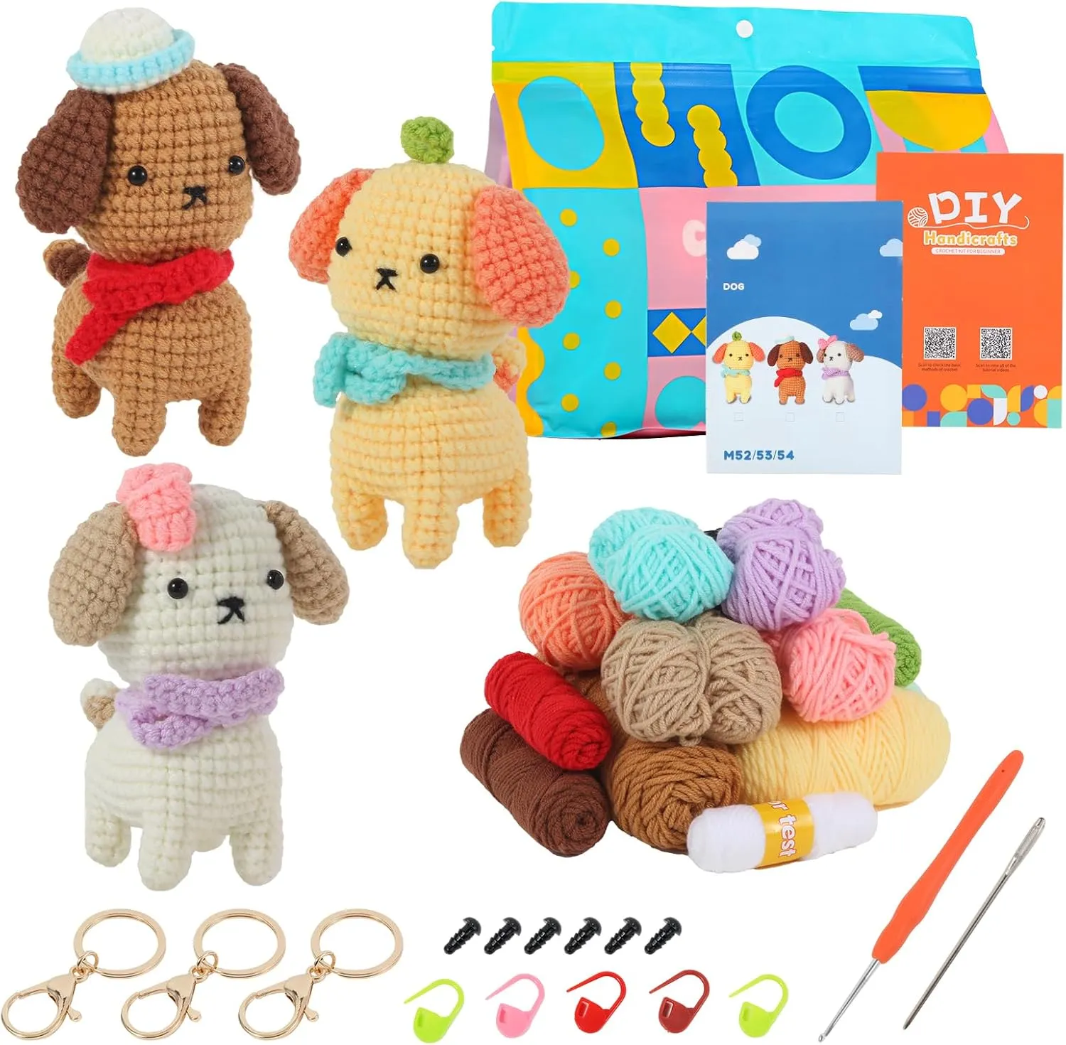 NOHON Beginners Crochet Kit, Crochet Kit for Beginners Adults,Complete Crochet Set to Make 3PCS Animals,Include Yarn, Eyes, Stuffing, Crochet Hook,Step-by-Step Instruction and Video Tutorial