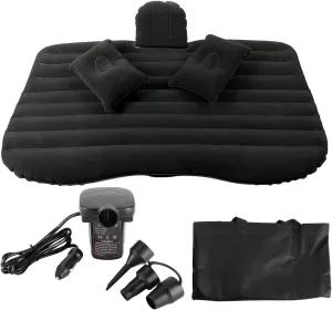 NovelBee Back Flocking Surface Car Travel Inflatable Mattress Air Bed Camping with 2 Air Pillows,Inflatable Pump and Handbag (Black)