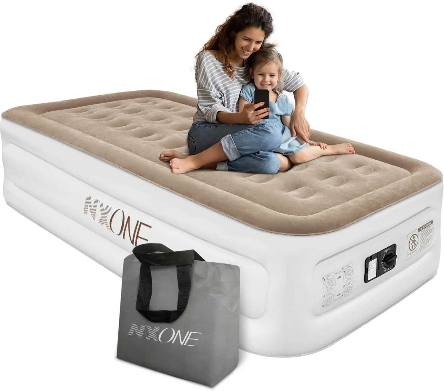 NXONE Air Mattress,Inflatable Single Airbed Luxury Double High Self Inflation Deflation Twin Air Mattress with Electric Built-in Pump, Blow Up Guest Bed for Home Portable Camping Travel,550lb
