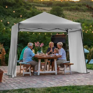 Oakmont 8×8ft Pop-up Outdoor Canopy Tent with 1 Wheeled Bag, Patio Shade Canopy with 2 Expandable Sidewalls for Parties, Beach, and Camping, Bonus 12 Ground Stakes, 4 Sandbags and 8 Ropes (Grey)