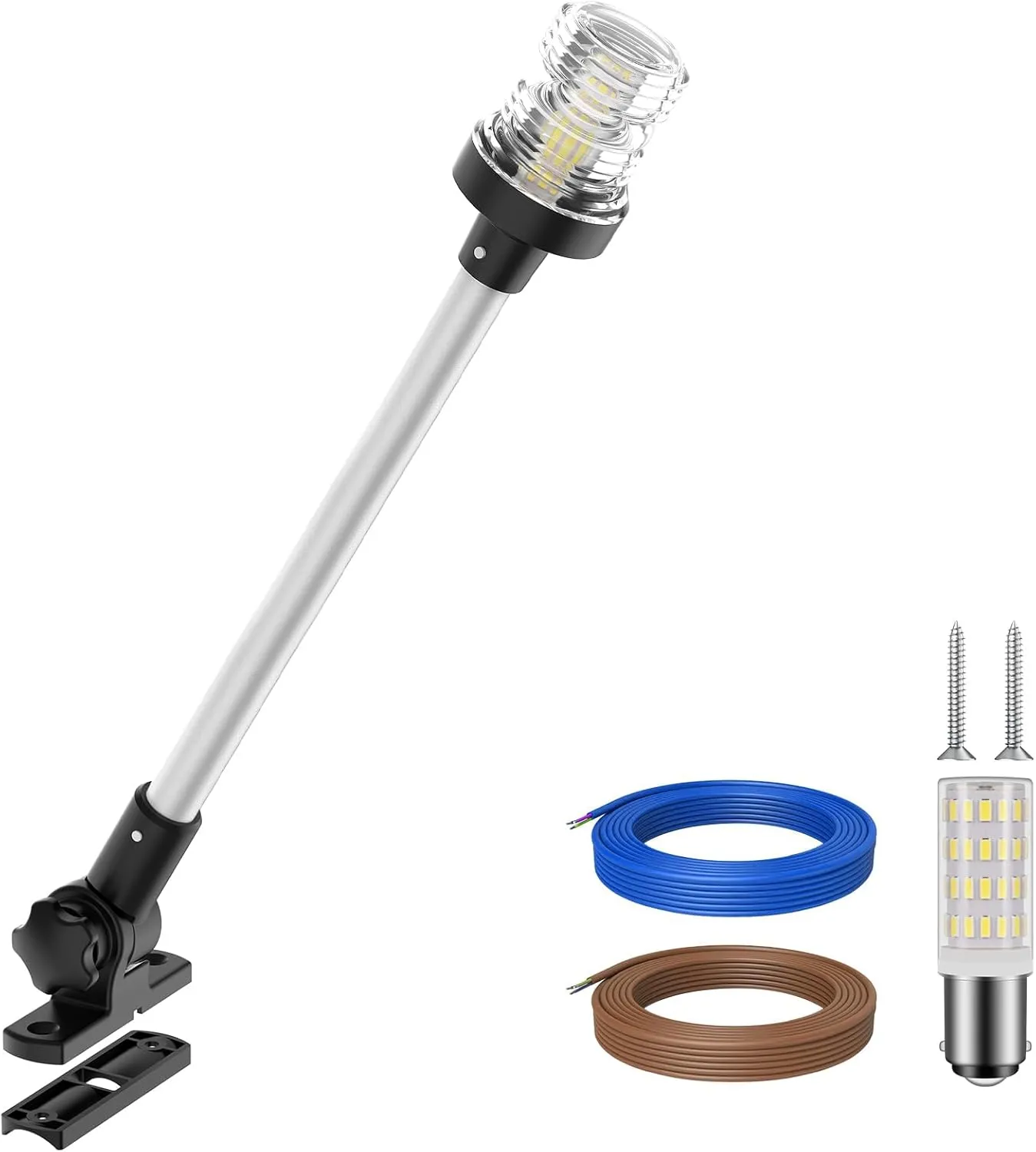 Obcursco Boat Stern Lights, 2NM 360° LED Anchor Light, IP67 Waterproof Bimini Top Lighting, Fold-Down White Navigation Lighting for Pontoon, Marine, Yacht, and Fishing Boats(18'' Horizontal Swing)