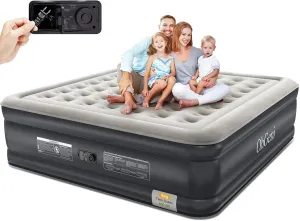 OhGeni King Air Mattress with Built-in Pump,18'' Comfortable Blow Up Colchones Inflables Mattress for Home,Guests,Foldable Air Bed,Portable Bed for Adults,Durable Airbed Supports Up to 650 lbs,Black