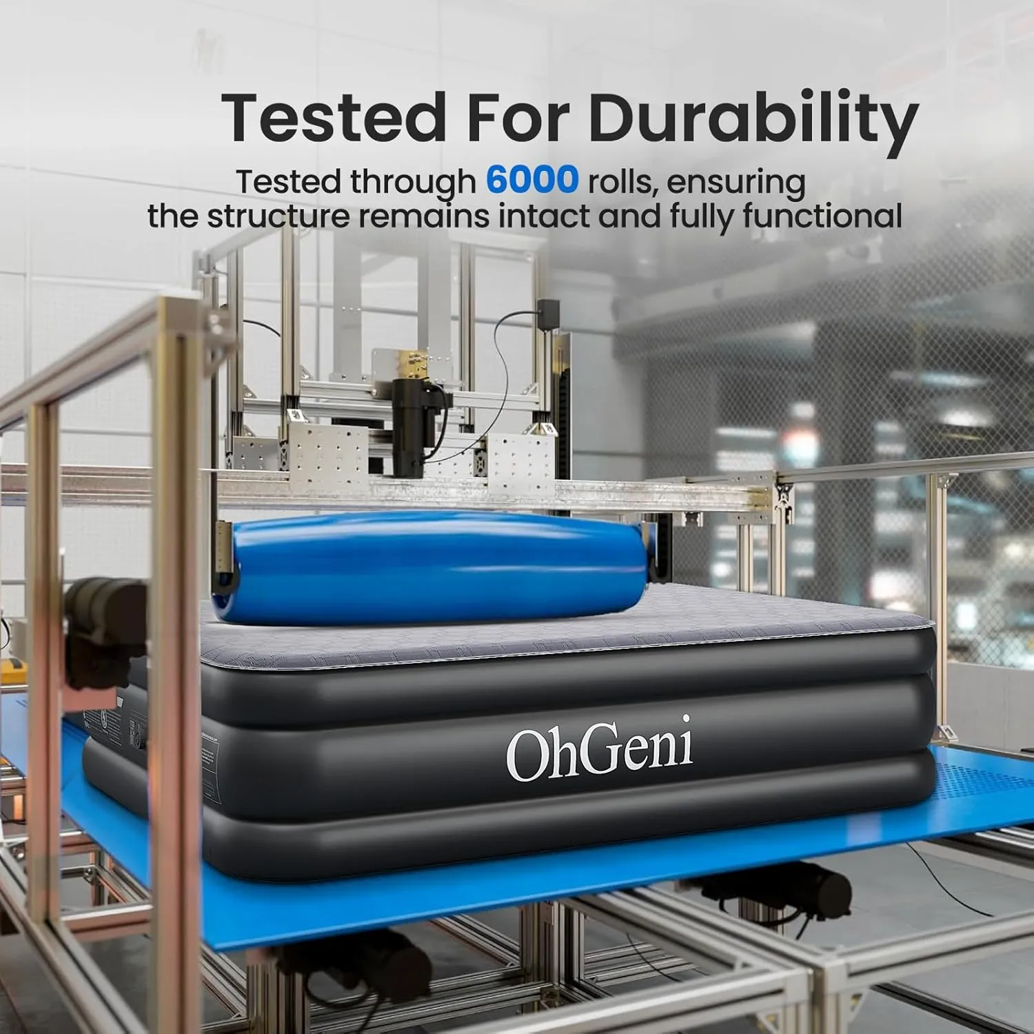 OhGeni Luxury Queen Air Mattress with Built-in Pump, Silk Foam Topper for Superior Comfort, 18" Raised Inflatable Bed, Blow-Up Mattress for Home, Camping & Guests, Easy Setup, Extra Support, Black