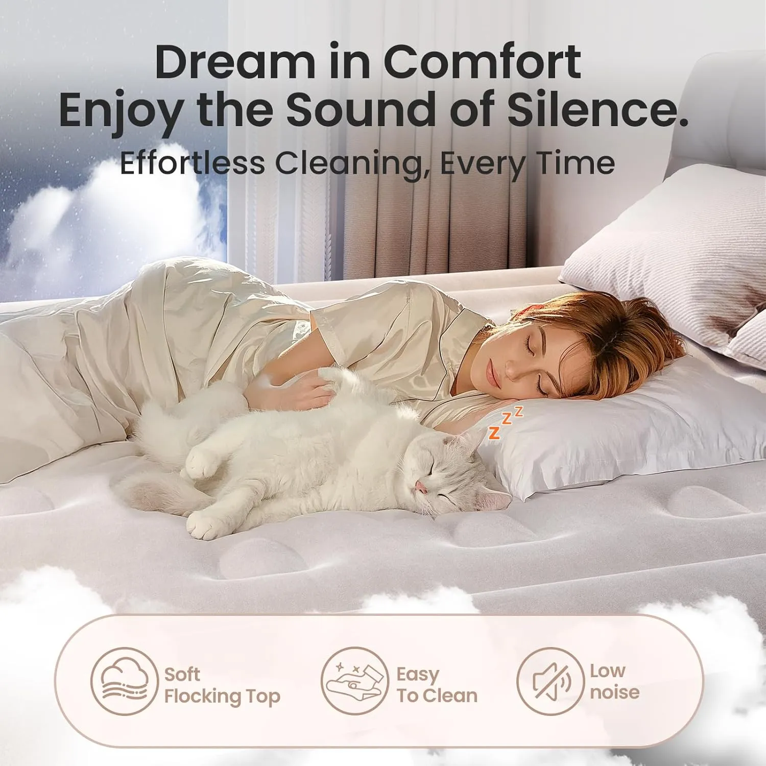 OhGeni Queen Air Mattress with Built in Pump, 18 Raised Comfort Inflatable Mattress, Quiet Surface Portable Blow Up Mattress, Air Bed for Home and Guest, Colchone Inflable, 650 lbs Max