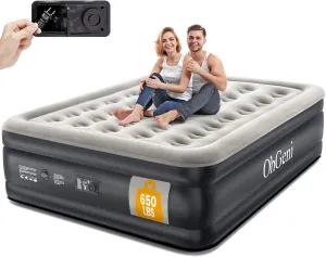 OhGeni Queen Air Mattress with Built in Pump, 18 Raised Comfort Inflatable Mattress, Quiet Surface Portable Blow Up Mattress, Air Bed for Home and Guest, Colchone Inflable, 650 lbs Max