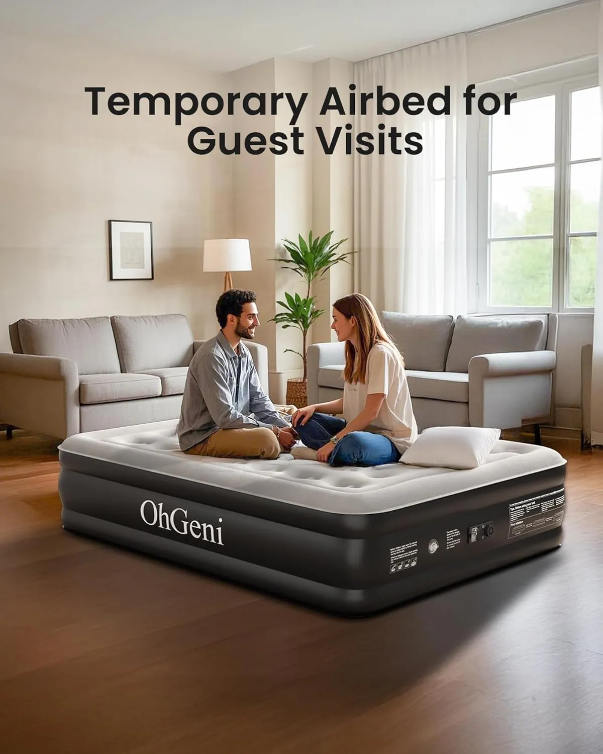 OhGeni Queen Air Mattress with Built in Pump, 18 Raised Comfort Inflatable Mattress, Quiet Surface Portable Blow Up Mattress, Air Bed for Home and Guest, Colchone Inflable, 650 lbs Max