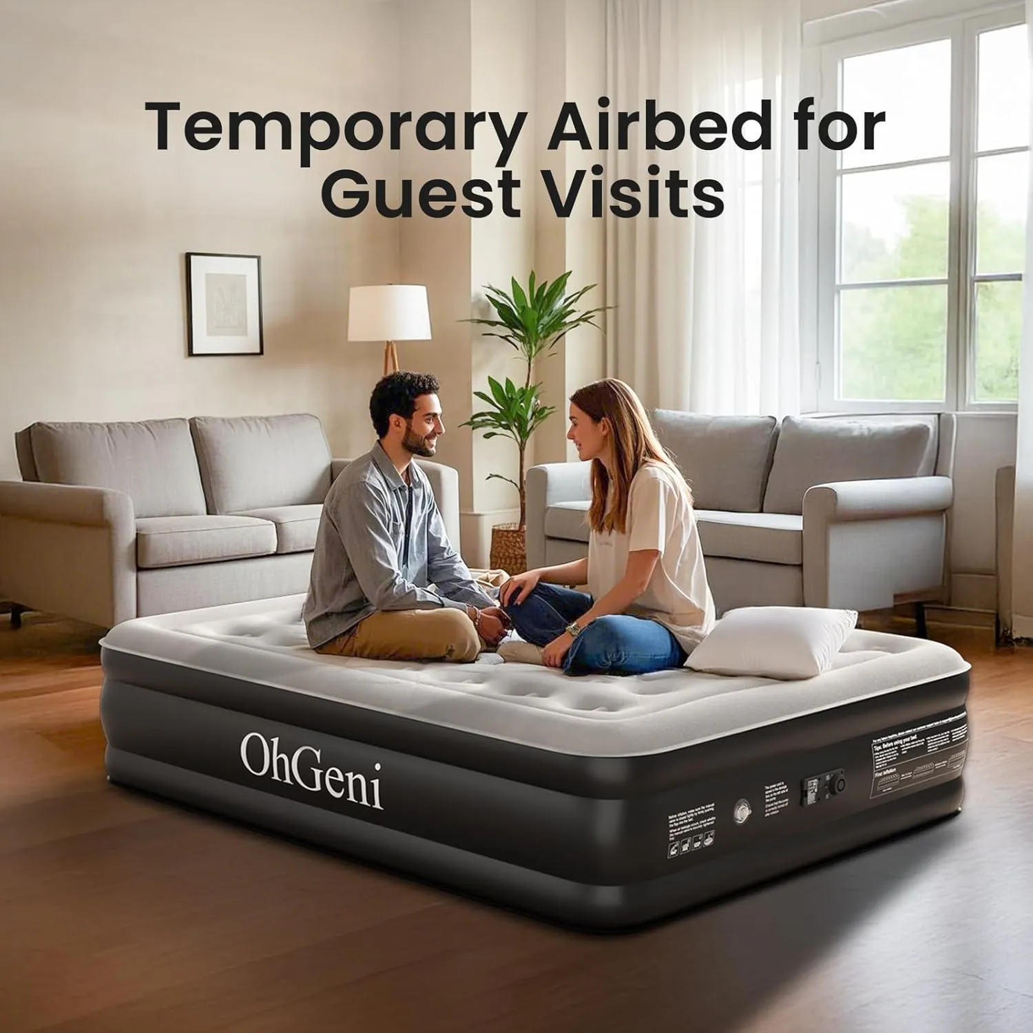 OhGeni Queen Air Mattress with Built in Pump, 18 Raised Comfort Inflatable Mattress, Quiet Surface Portable Blow Up Mattress, Air Bed for Home and Guest, Colchone Inflable, 650 lbs Max