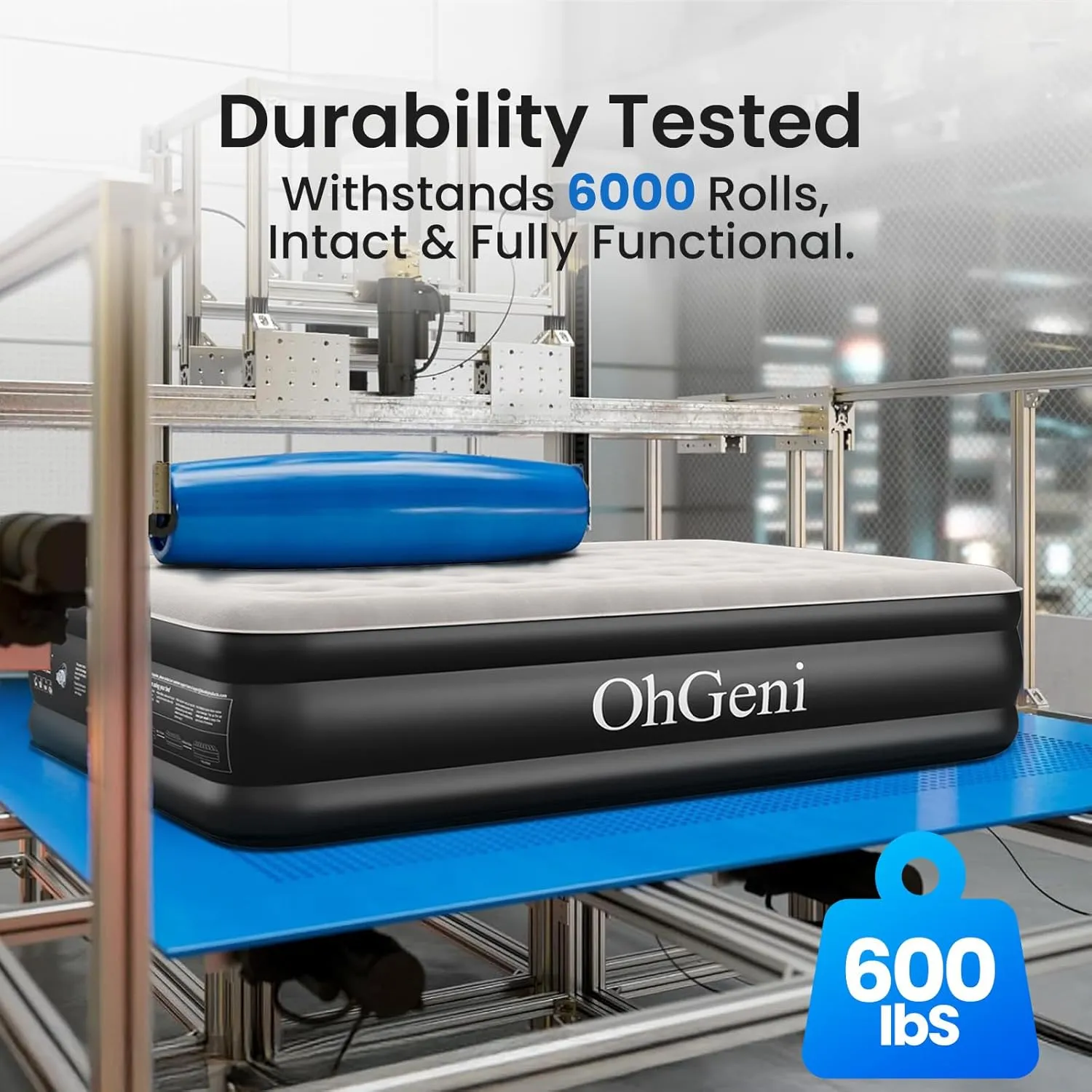OhGeni Twin Air Mattress with Built in Pump for Guest, 18in Tall Colchon Inflables Blow Up Air Bed with Carrying Bag for Camping, Raised Elevated Double Airbed, Foldable & Portable Air Mattress, Black