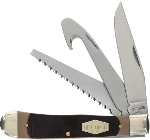 Old Timer 69OT Premium Trapper 7.4in High Carbon S.S. Traditional Folding Pocket Knife with Clip Point Blade, Sawcut Handle, and Convenient Size for Everyday Carry, Hunting, Camping, and Outdoors