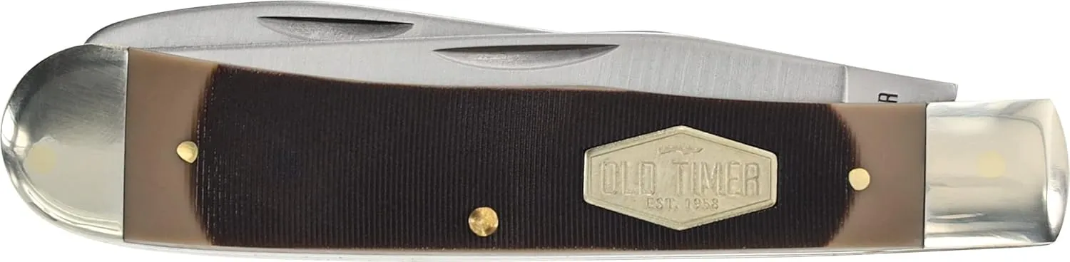 Old Timer 69OT Premium Trapper 7.4in High Carbon S.S. Traditional Folding Pocket Knife with Clip Point Blade, Sawcut Handle, and Convenient Size for Everyday Carry, Hunting, Camping, and Outdoors