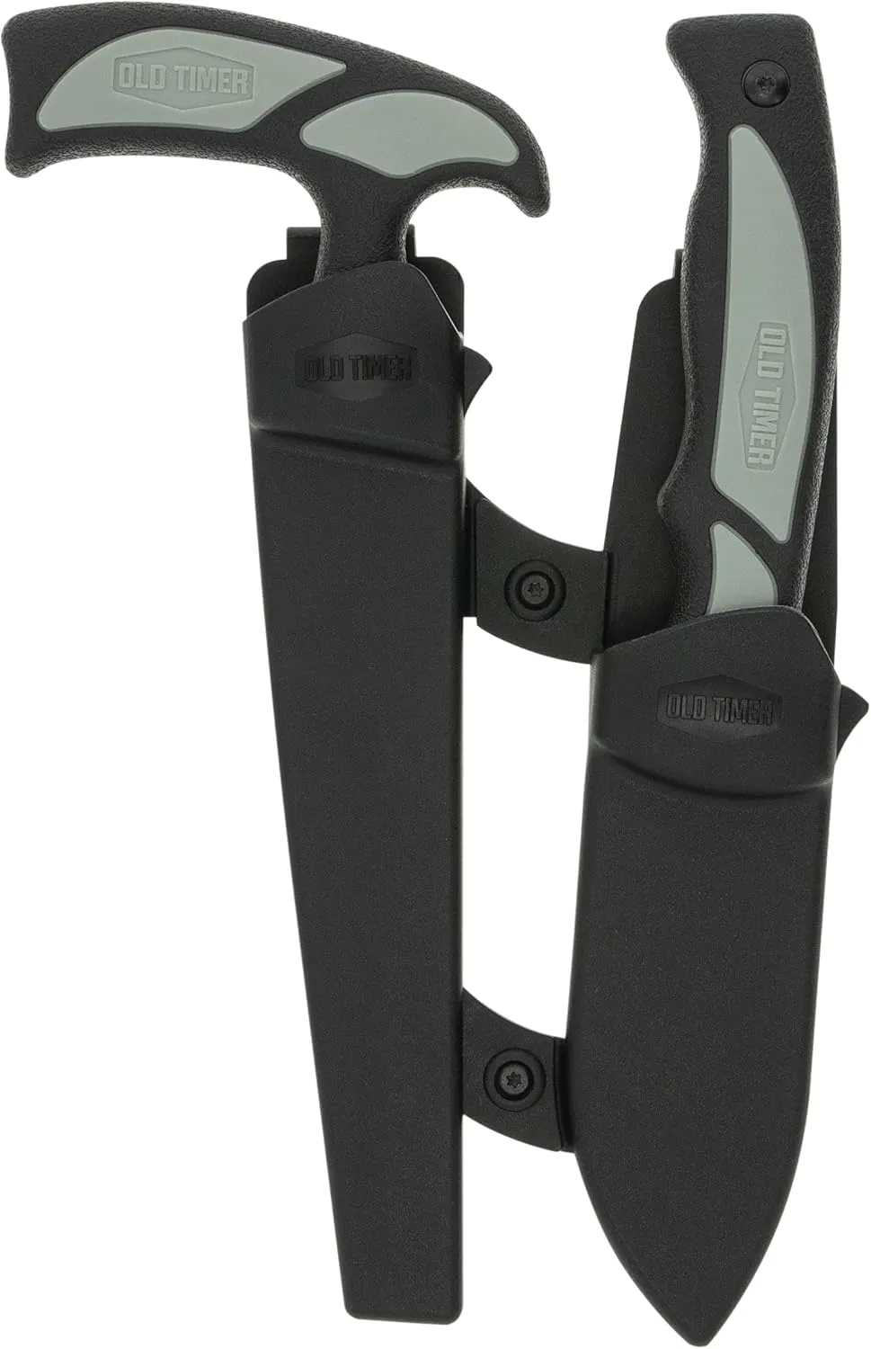 Old Timer Trail Boss Series Fixed and Folding Knives with High Carbon D2 Stainless Steel Blades, TPE Grip Handles, and Custom Molded Sheaths for Hunting, Skinning, Survival, Camping, EDC, and Outdoors