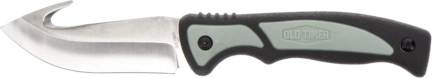 Old Timer Trail Boss Series Fixed and Folding Knives with High Carbon D2 Stainless Steel Blades, TPE Grip Handles, and Custom Molded Sheaths for Hunting, Skinning, Survival, Camping, EDC, and Outdoors