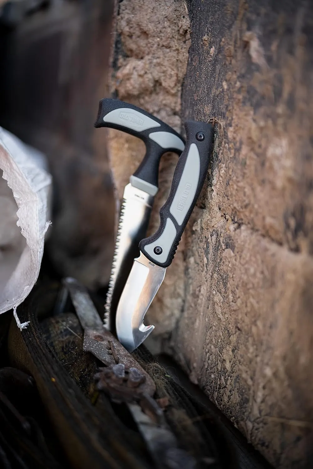 Old Timer Trail Boss Series Fixed and Folding Knives with High Carbon D2 Stainless Steel Blades, TPE Grip Handles, and Custom Molded Sheaths for Hunting, Skinning, Survival, Camping, EDC, and Outdoors