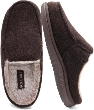 ONCAI Mens Felt Slippers Wool and Cotton-Blend High-Density Memory Foam House Shoes with Indoor and Outdoor Rubber Soles (US Size 7-15)