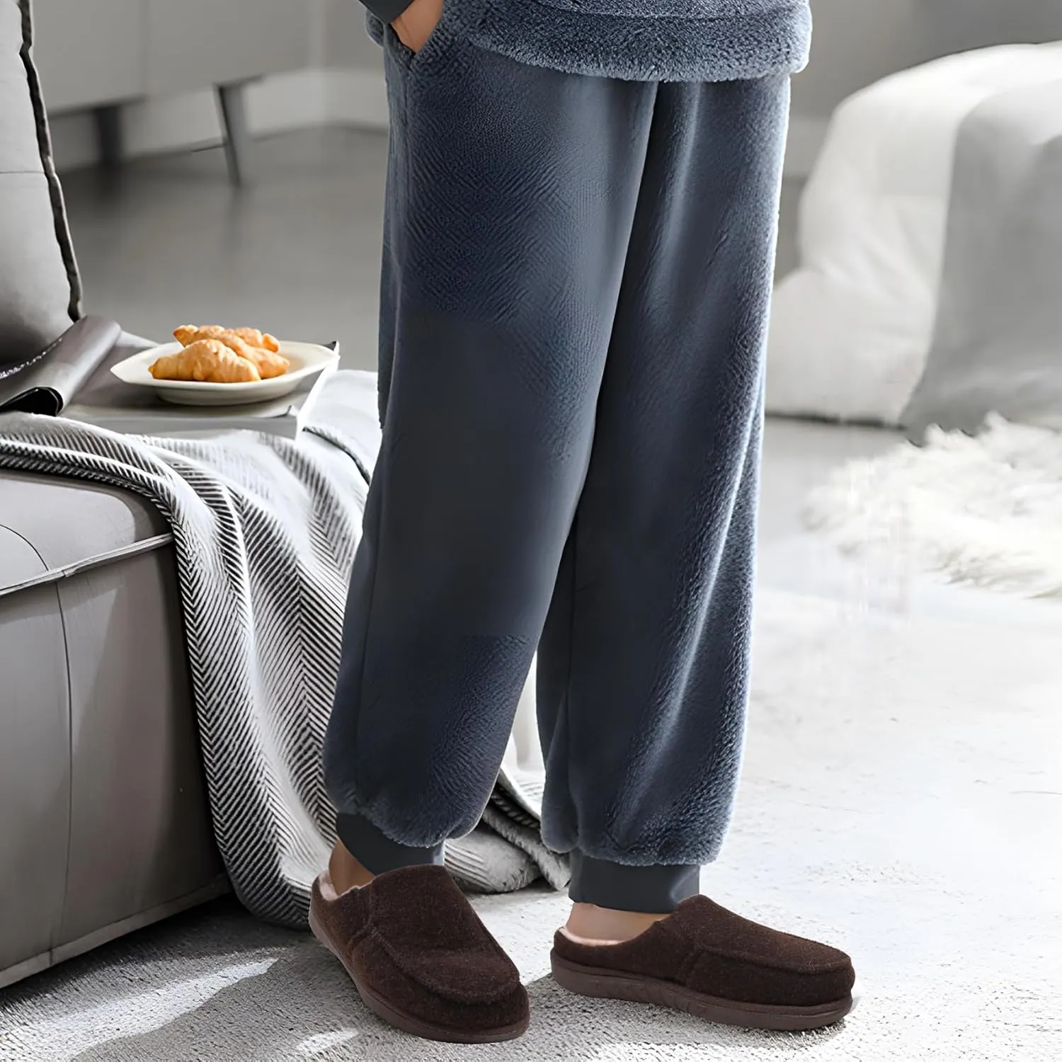 ONCAI Mens Felt Slippers Wool and Cotton-Blend High-Density Memory Foam House Shoes with Indoor and Outdoor Rubber Soles (US Size 7-15)