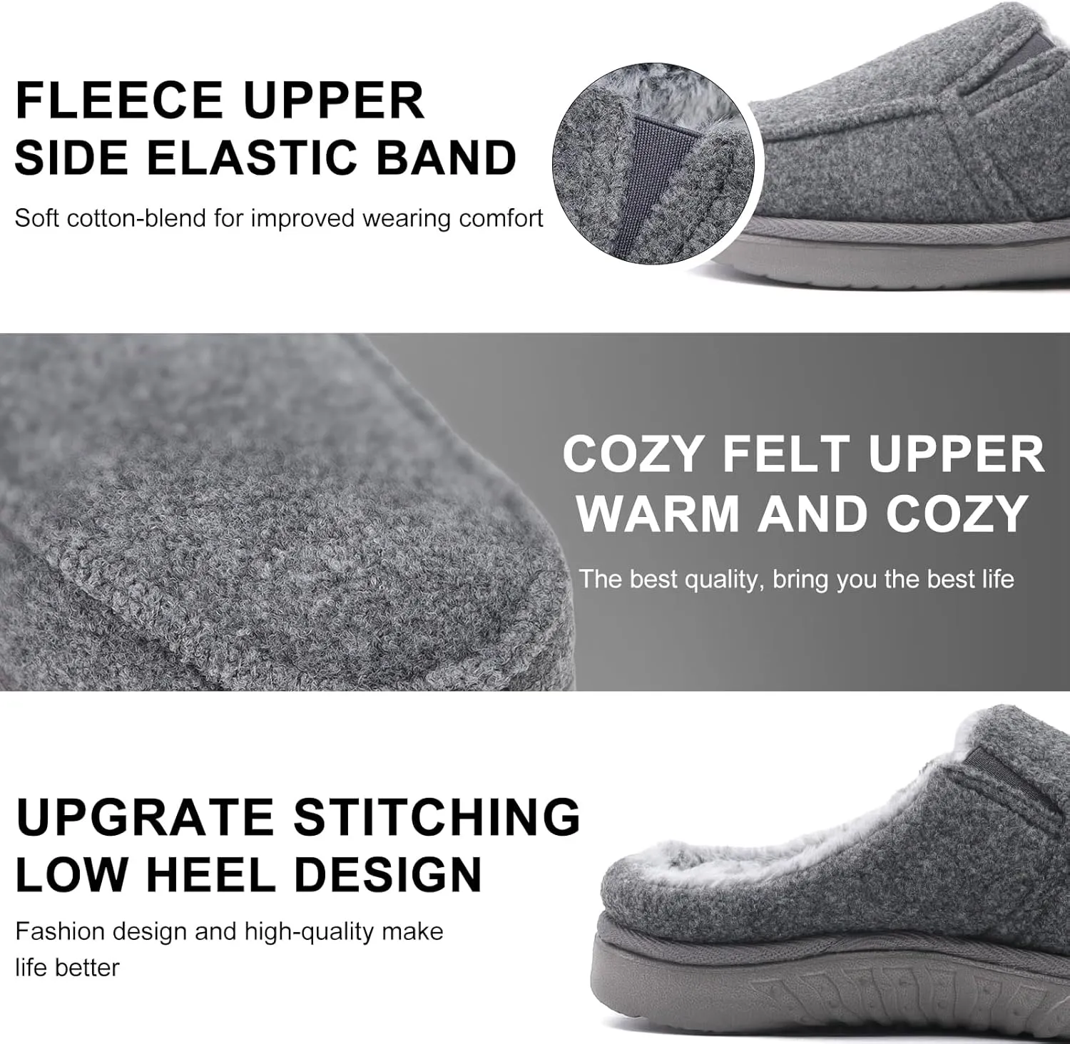 ONCAI Mens Felt Slippers Wool and Cotton-Blend High-Density Memory Foam House Shoes with Indoor and Outdoor Rubber Soles (US Size 7-15)