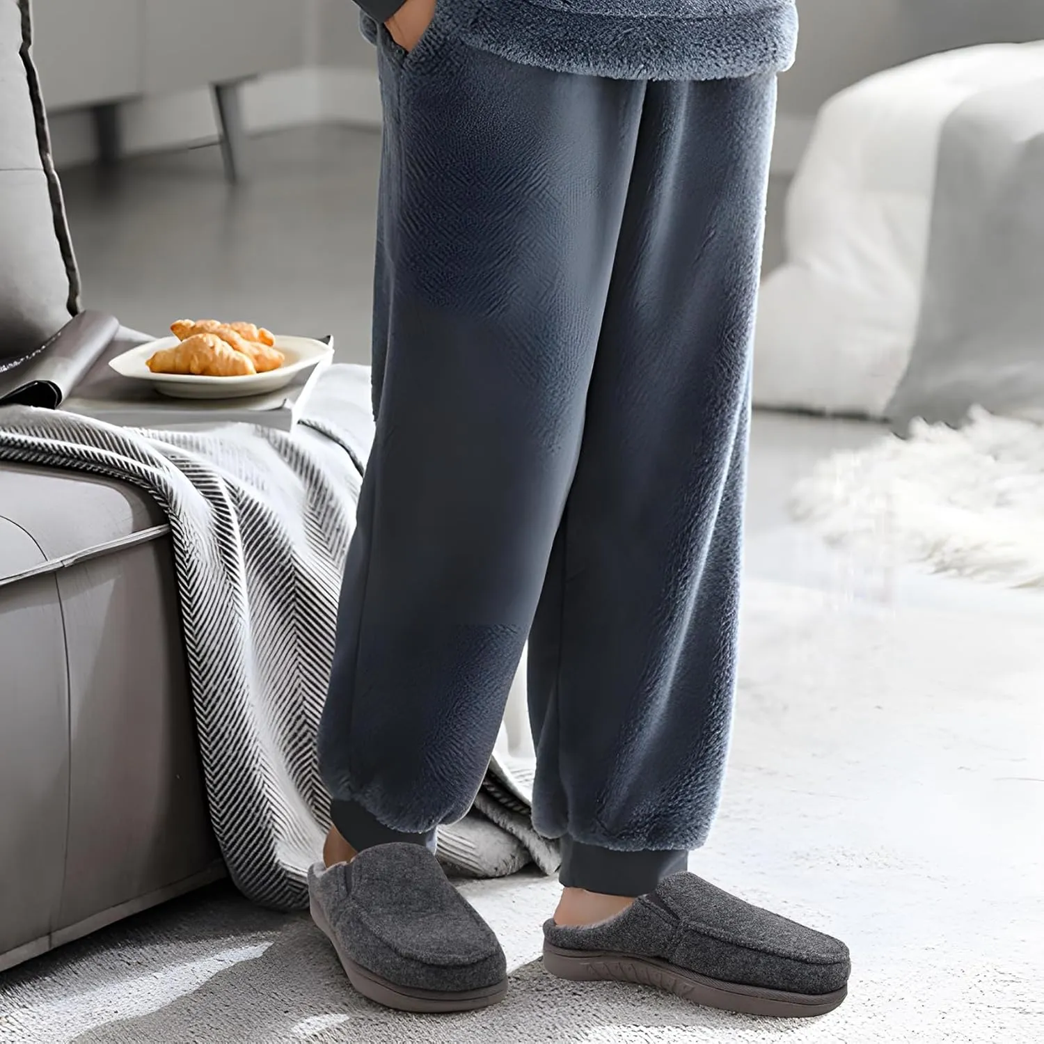 ONCAI Mens Felt Slippers Wool and Cotton-Blend High-Density Memory Foam House Shoes with Indoor and Outdoor Rubber Soles (US Size 7-15)