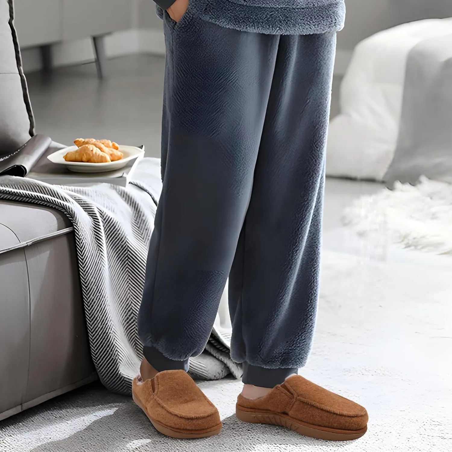 ONCAI Mens Felt Slippers Wool and Cotton-Blend High-Density Memory Foam House Shoes with Indoor and Outdoor Rubber Soles (US Size 7-15)