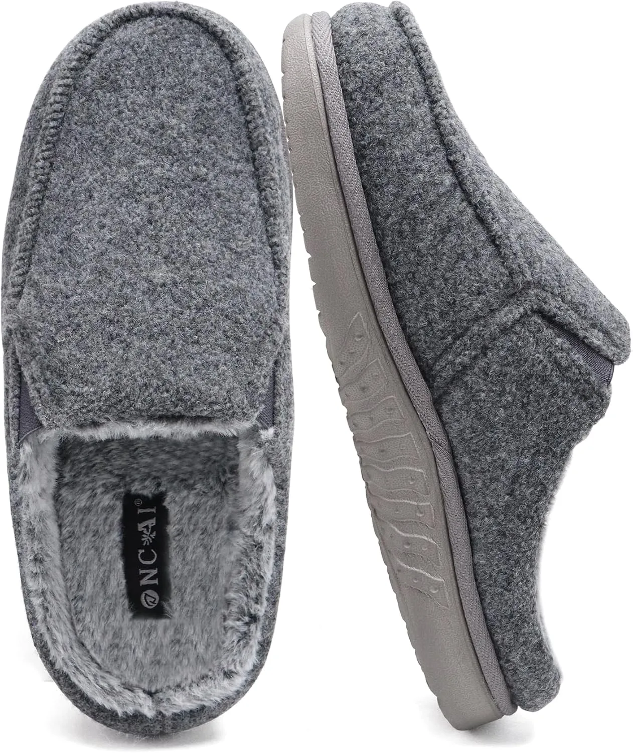 ONCAI Mens Felt Slippers Wool and Cotton-Blend High-Density Memory Foam House Shoes with Indoor and Outdoor Rubber Soles (US Size 7-15)