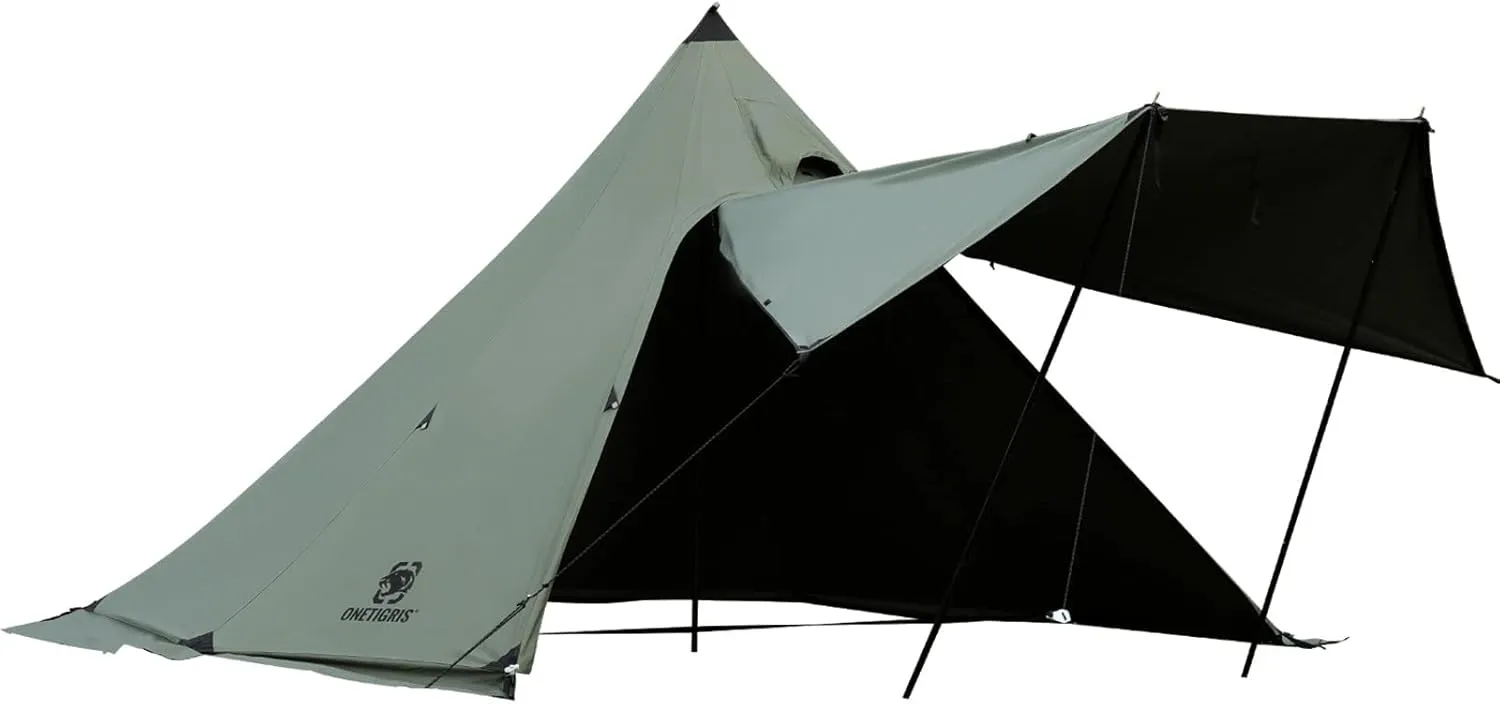 OneTigris Northgaze Canvas Hot Tent with Stove Jack, Windproof, Fire Retardant, Durable 4 Season Camping Pyramid Teepee Tent for 2~4 Person