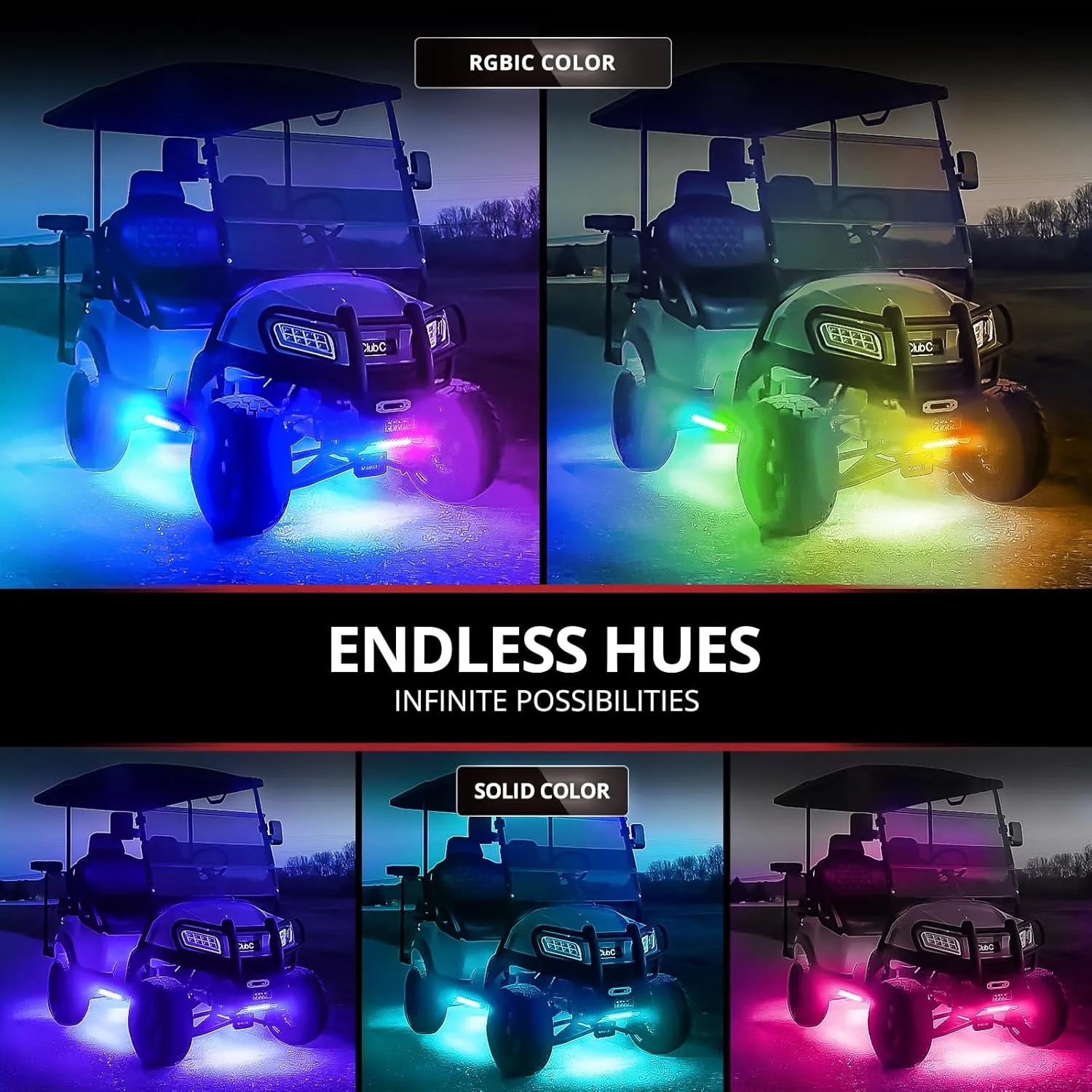 OPT7 Aura DreamColor Golf Cart Underglow LED Chasing Light Kit with App & Remote Control, 4PC Waterproof RGB-IC Lighting Strips, Sound Activated Exterior Underbody Lights for EZGO Yamaha Club Car, 12V