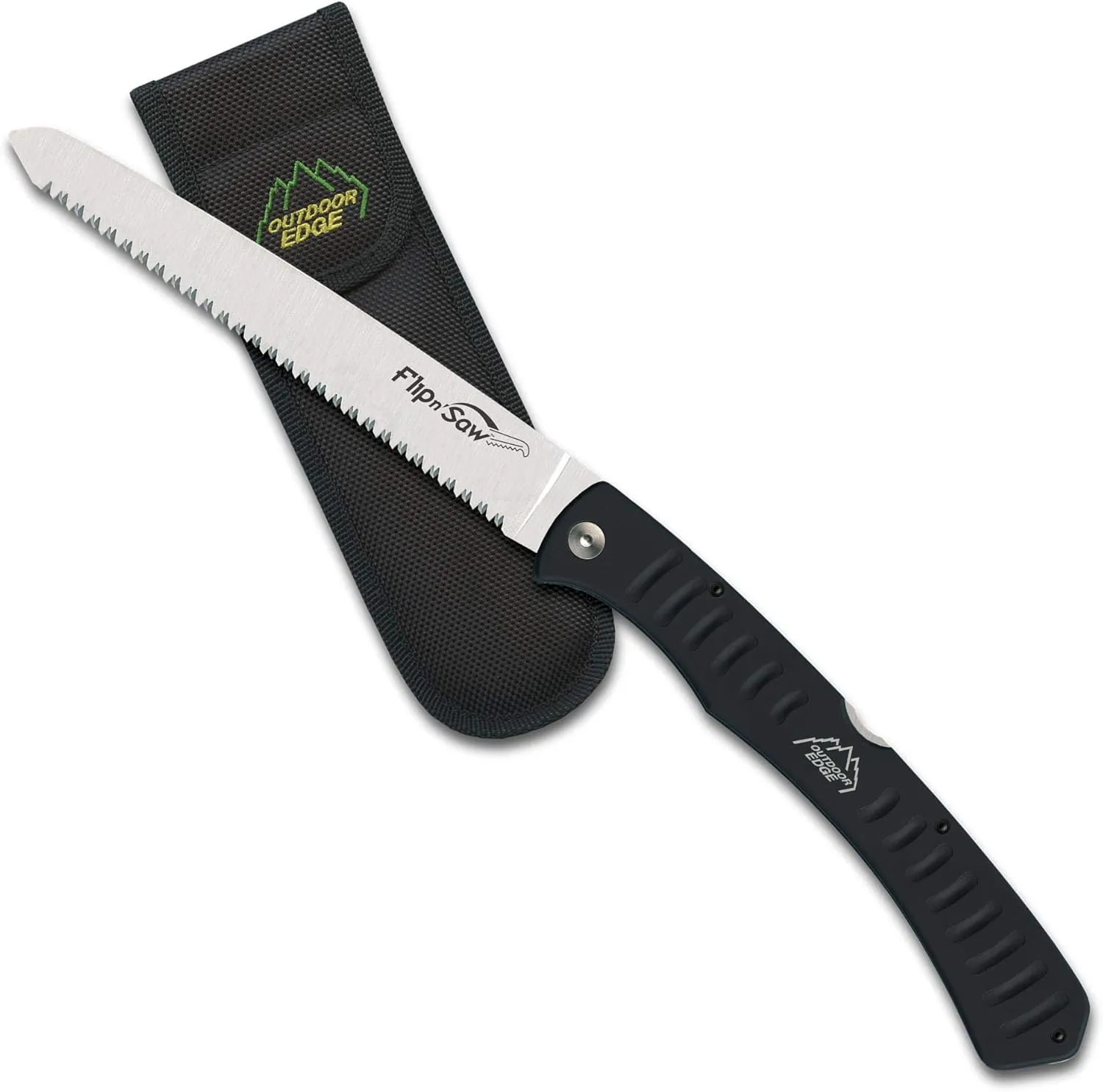 Outdoor Edge 7.0" Flip N' Saw - Lightweight Folding Aluminum Handle Outdoor-Hunting Saw with 65Mn Spring Steel Blade and Triple Ground Saw Teeth for Tough Bone and Wood with Black Nylon Sheath