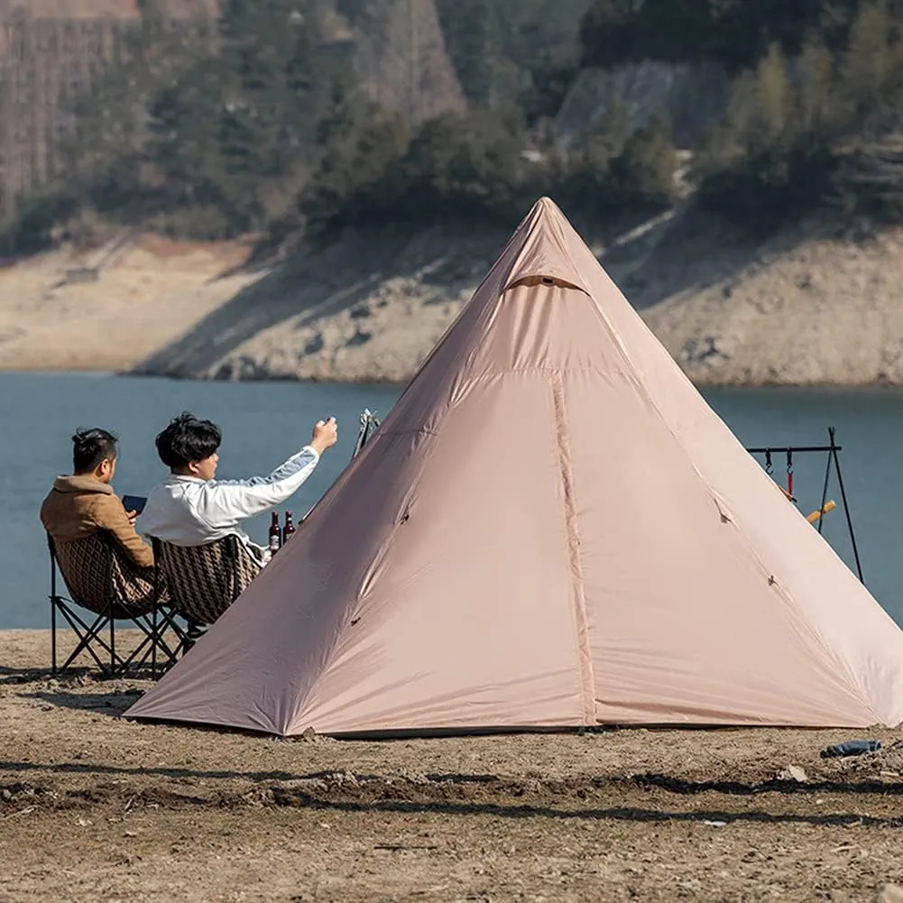 Outdoor Indian Tent Ultralight Teepee Tent Family Pyramid Tent for Backpacking, Camping, Hiking, Bushcraft, Travel, Winter Camping (Khaki 460X460X300C