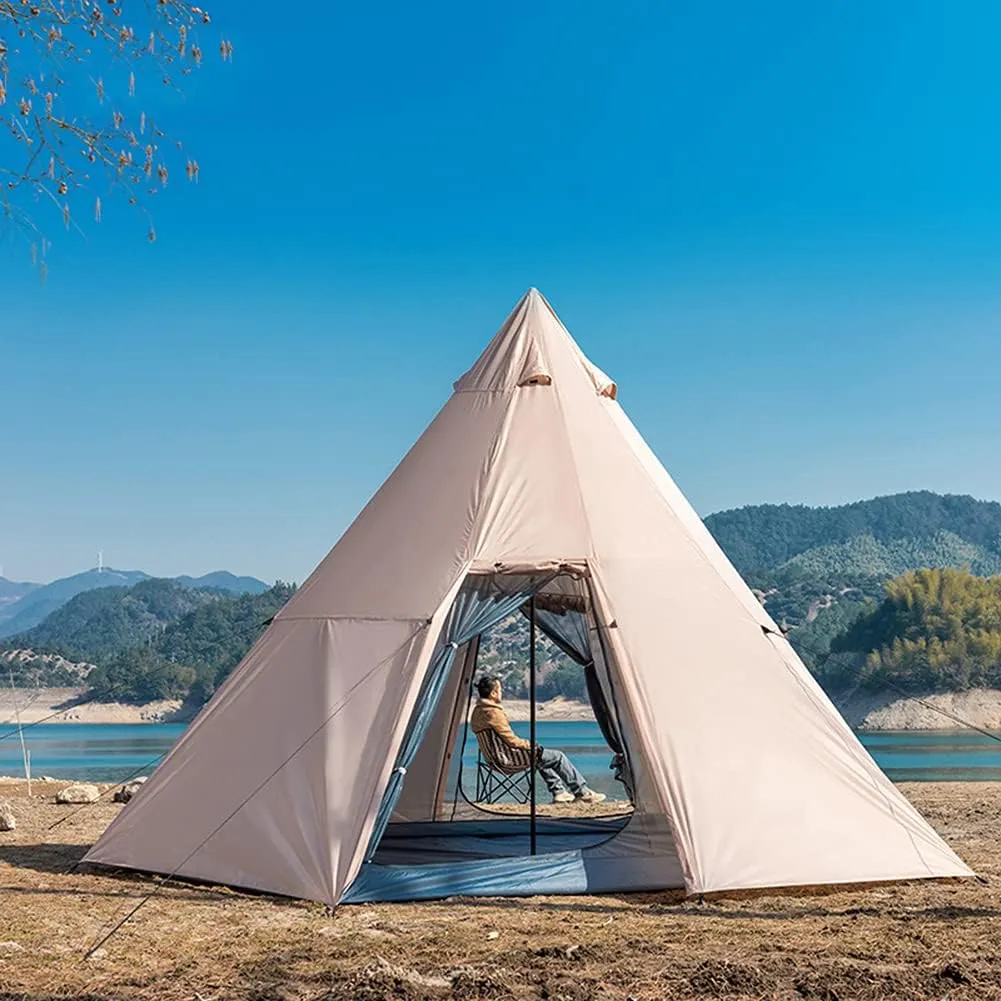 Outdoor Indian Tent Ultralight Teepee Tent Family Pyramid Tent for Backpacking, Camping, Hiking, Bushcraft, Travel, Winter Camping (Khaki 460X460X300C