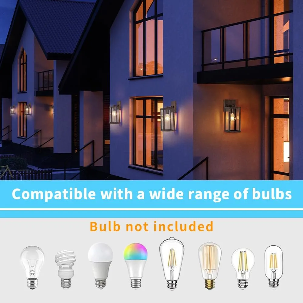 Outdoor Modern Wall Light Fixtures,Exterior Lighting Fixtures Wall Mount,Outside Porch Sconce Lights Waterproof,Wall Lamps for House,Patio,Front Door.Black Brush Gold,2 Pack