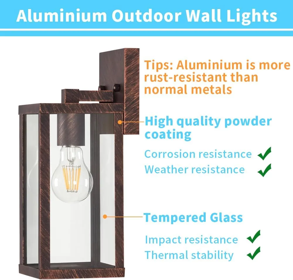 Outdoor Modern Wall Light Fixtures,Exterior Lighting Fixtures Wall Mount,Outside Porch Sconce Lights Waterproof,Wall Lamps for House,Patio,Front Door.Black Brush Gold,2 Pack