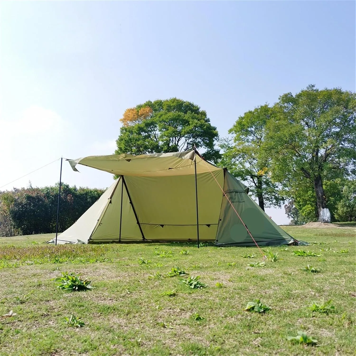 Outdoor Windproof Camp Tent 4 Season Tent Sun Shelter Compatible with Family Camping Hunting Fishing Beach Tent (Brown Oxford Cloth)