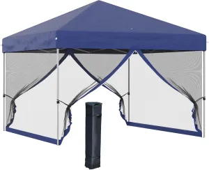 Outsunny 10' x 10' Pop Up Canopy Tent, Tents for Parties with Wheeled Carry Bag, Screen House Room, Height Adjustable Portable Gazebo, for Outdoor, Garden, Patio, Blue