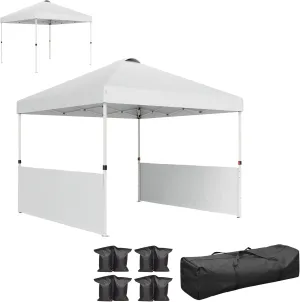 Outsunny 10' x 10' Pop Up Canopy Tent with 2 Half Sidewalls, UV50  Instant Sun Shelter, Tents for Parties, Height Adjustable, with Wheeled Carry Bag and 4 Sand Bags for Outdoor, Garden, White