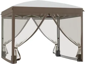 Outsunny 10' x 10' Pop Up Canopy Tent with Netting, Instant Sun Shelter, Tents for Parties, Height Adjustable, with Wheeled Carry Bag and 4 Sand Bags for Outdoor, Garden, Patio, Cream