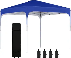 Outsunny 8' x 8' Pop Up Canopy Tent with Wheeled Carry Bag and 4 Sand Bags, Instant Sun Shelter, Tents for Parties, Height Adjustable, for Outdoor, Garden, Patio, Royal Bue