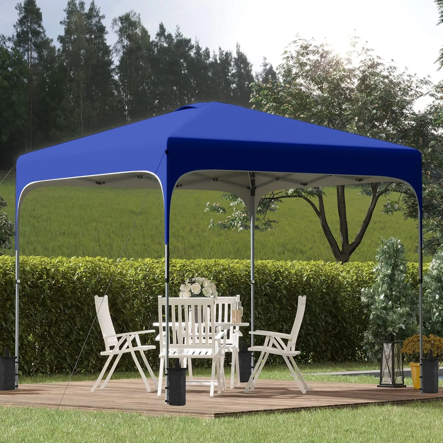 Outsunny 8' x 8' Pop Up Canopy Tent with Wheeled Carry Bag and 4 Sand Bags, Instant Sun Shelter, Tents for Parties, Height Adjustable, for Outdoor, Garden, Patio, Royal Bue