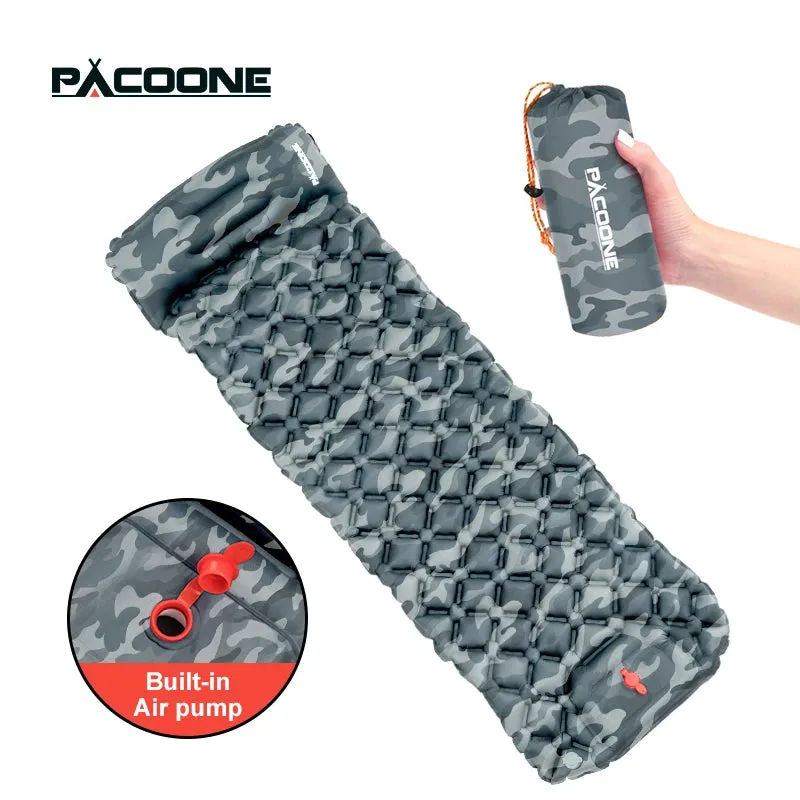 PACOONE Ultralight Inflatable Camping Mattress with Pillow and Built-in Pump
