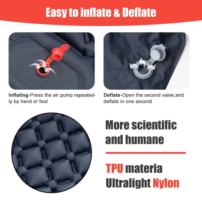 PACOONE Ultralight Inflatable Camping Mattress with Pillow and Built-in Pump