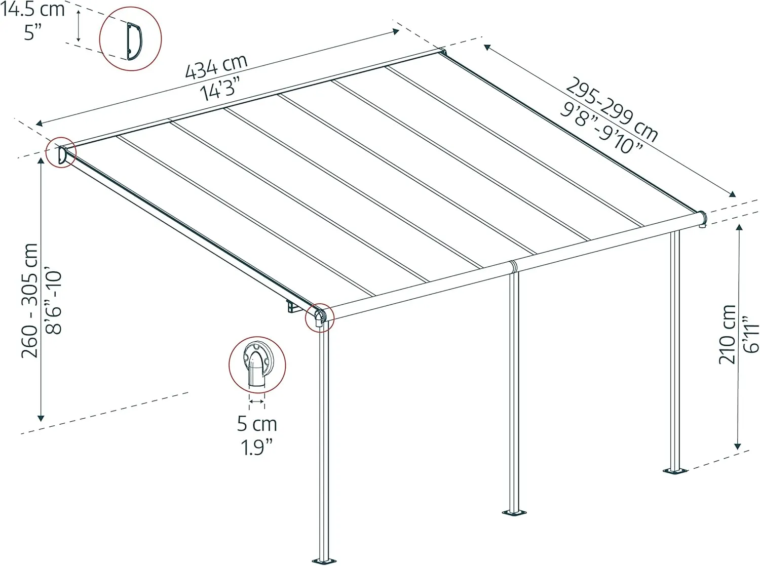 Palram - Canopia Sierra Patio Cover 10' x 14' Gray/Gray Outdoor Canopy Awning for Patio, Waterproof, Outside Canopy for Backyard, Outdoor Gazebo with 100% UV Protection