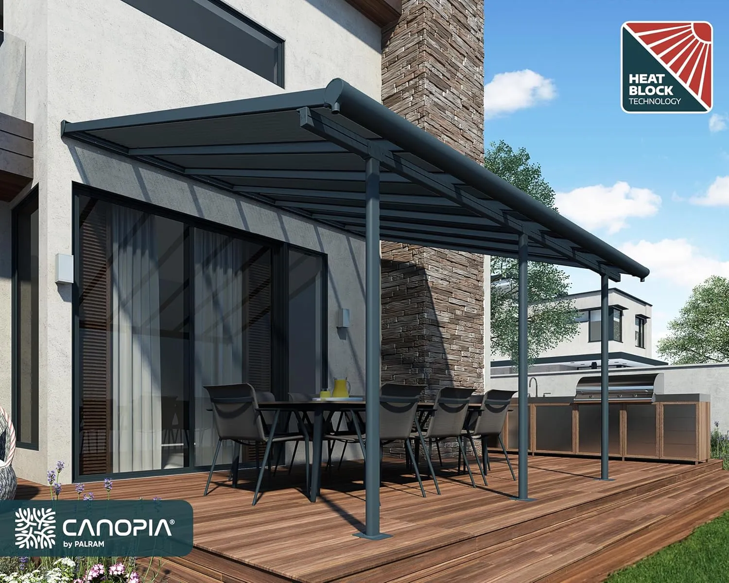 Palram - Canopia Sierra Patio Cover 10' x 14' Gray/Gray Outdoor Canopy Awning for Patio, Waterproof, Outside Canopy for Backyard, Outdoor Gazebo with 100% UV Protection