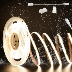 PAUTIX COB LED Strip Light IP65 Waterproof 32.8ft/10m 5040LEDs Natural White 4000K,High Lumen Flexible CRI93  LED Tape 24V Super Bright,for Home&Office Lighting Project(Adapter&Dimmer Sold Separately)