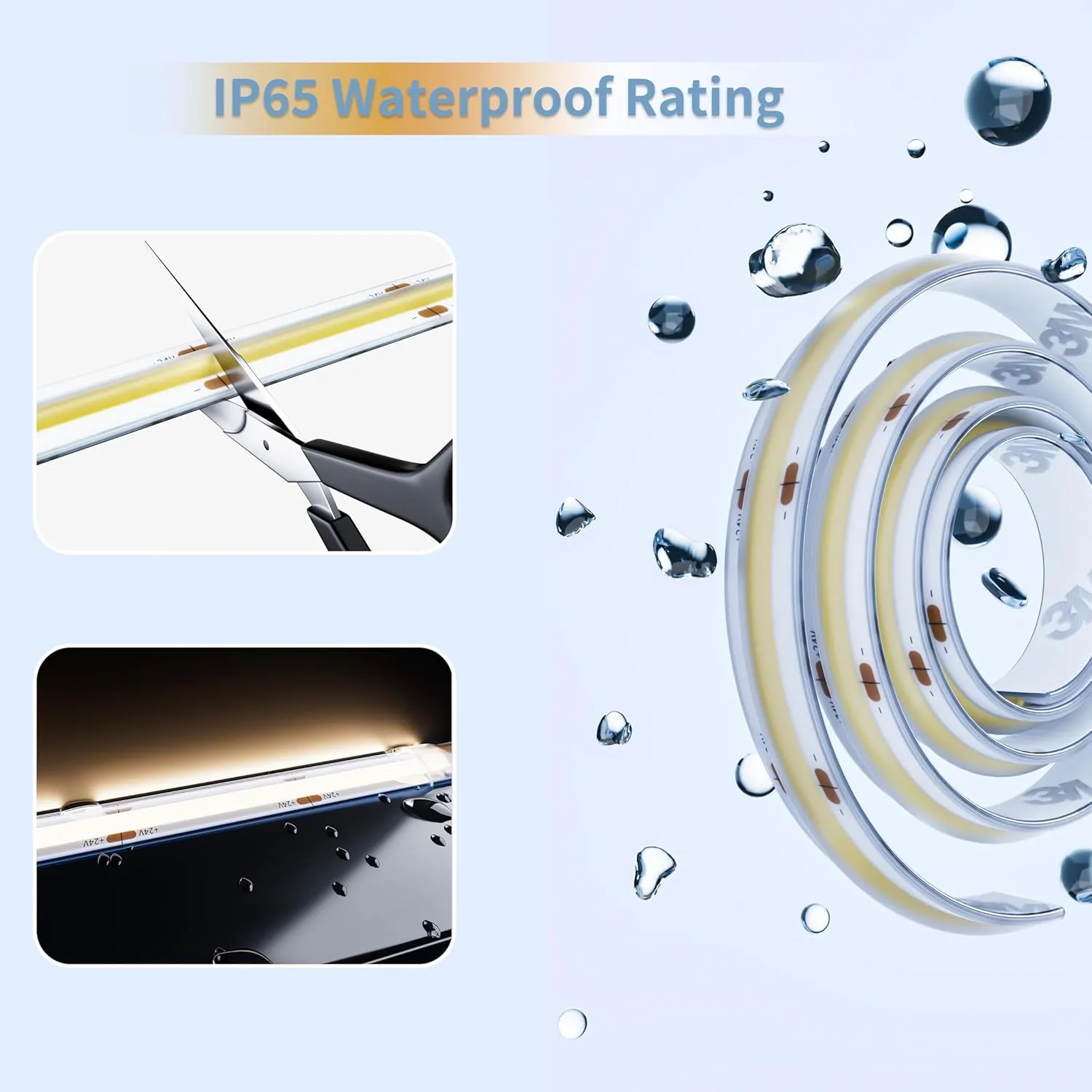 PAUTIX COB LED Strip Light IP65 Waterproof 32.8ft/10m 5040LEDs Natural White 4000K,High Lumen Flexible CRI93  LED Tape 24V Super Bright,for Home&Office Lighting Project(Adapter&Dimmer Sold Separately)
