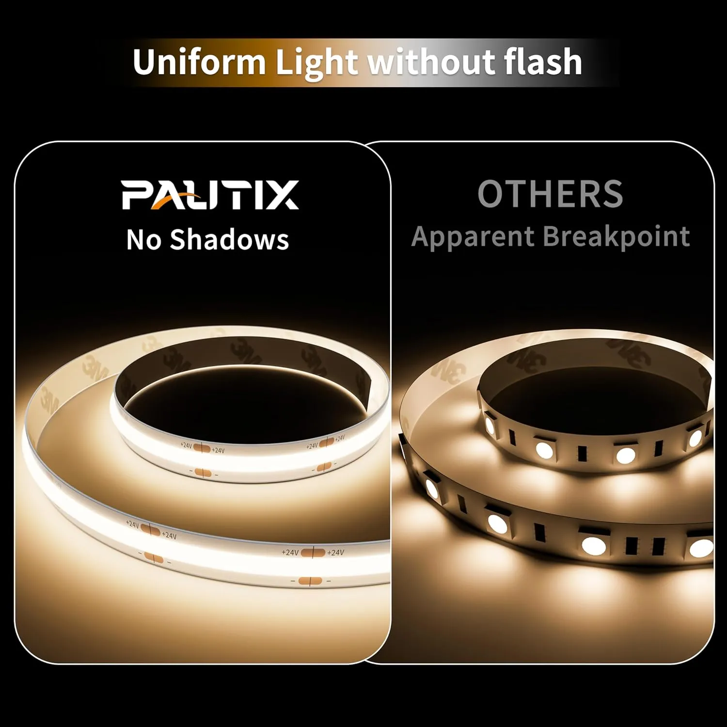 PAUTIX COB LED Strip Light IP65 Waterproof 32.8ft/10m 5040LEDs Natural White 4000K,High Lumen Flexible CRI93  LED Tape 24V Super Bright,for Home&Office Lighting Project(Adapter&Dimmer Sold Separately)