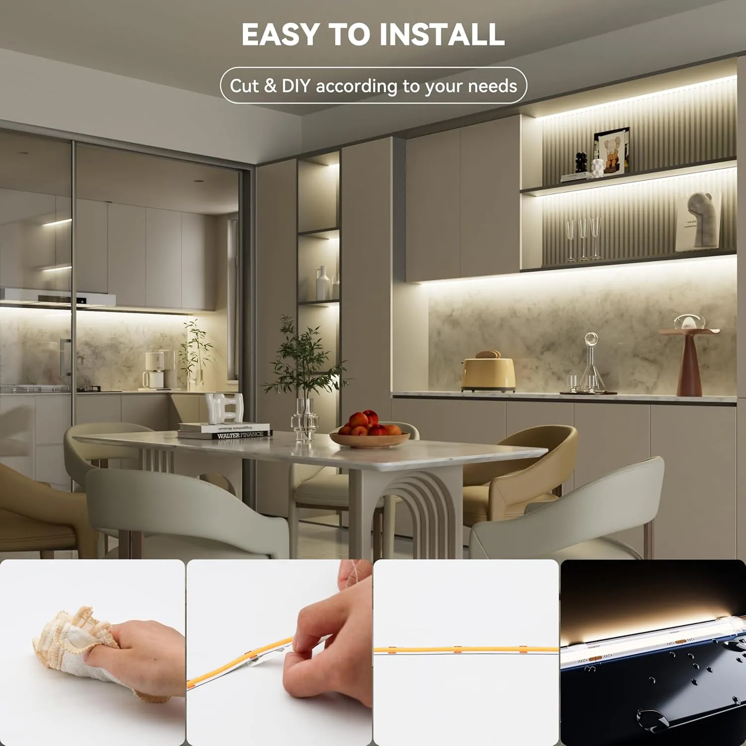 PAUTIX COB LED Strip Light IP65 Waterproof 32.8ft/10m 5040LEDs Natural White 4000K,High Lumen Flexible CRI93  LED Tape 24V Super Bright,for Home&Office Lighting Project(Adapter&Dimmer Sold Separately)
