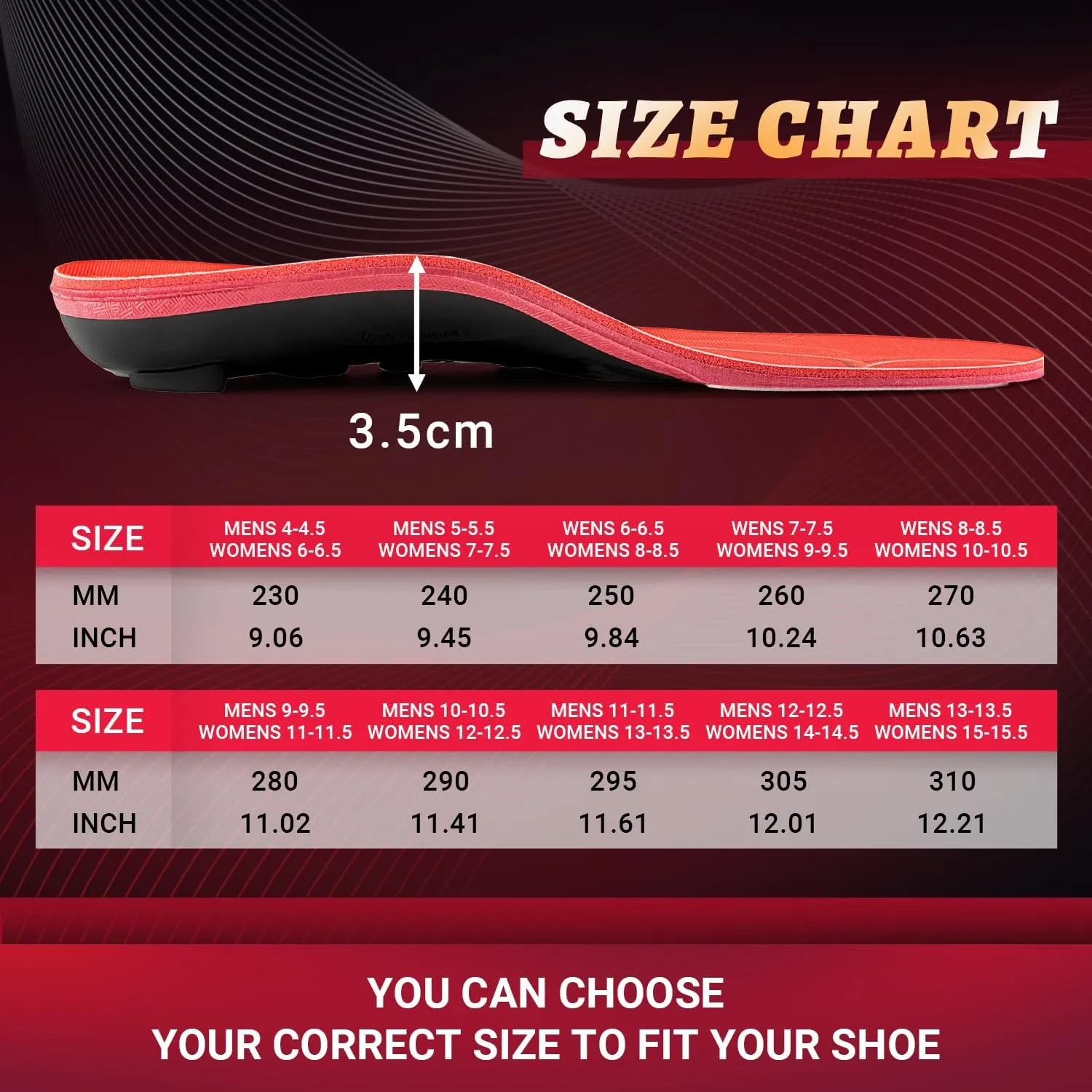 PCSsole Orthotic Arch Support Shoe Inserts Insoles for Flat Feet,Feet Pain,Plantar Fasciitis,Insoles for Men and Women Red