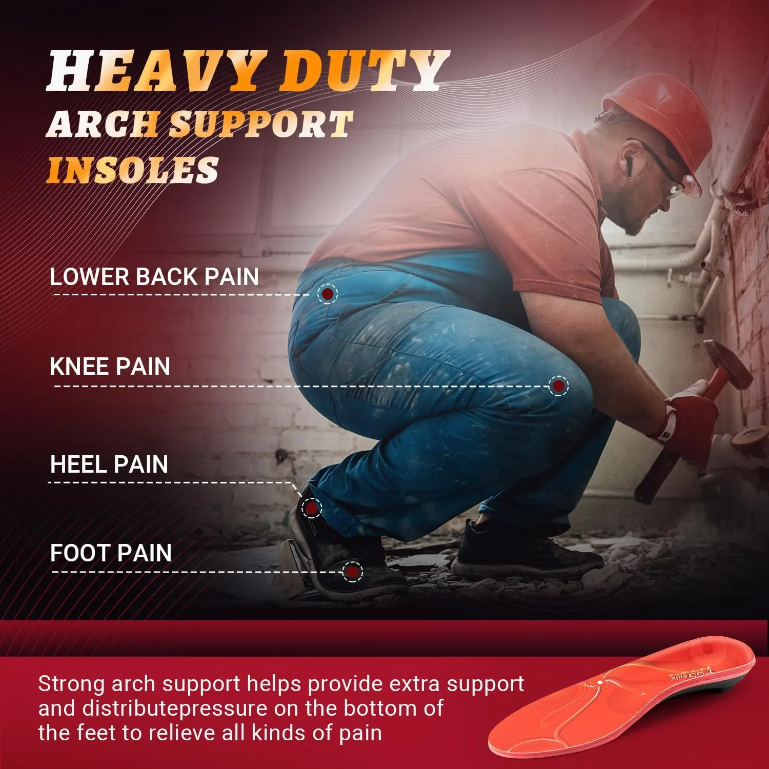 PCSsole Orthotic Arch Support Shoe Inserts Insoles for Flat Feet,Feet Pain,Plantar Fasciitis,Insoles for Men and Women Red