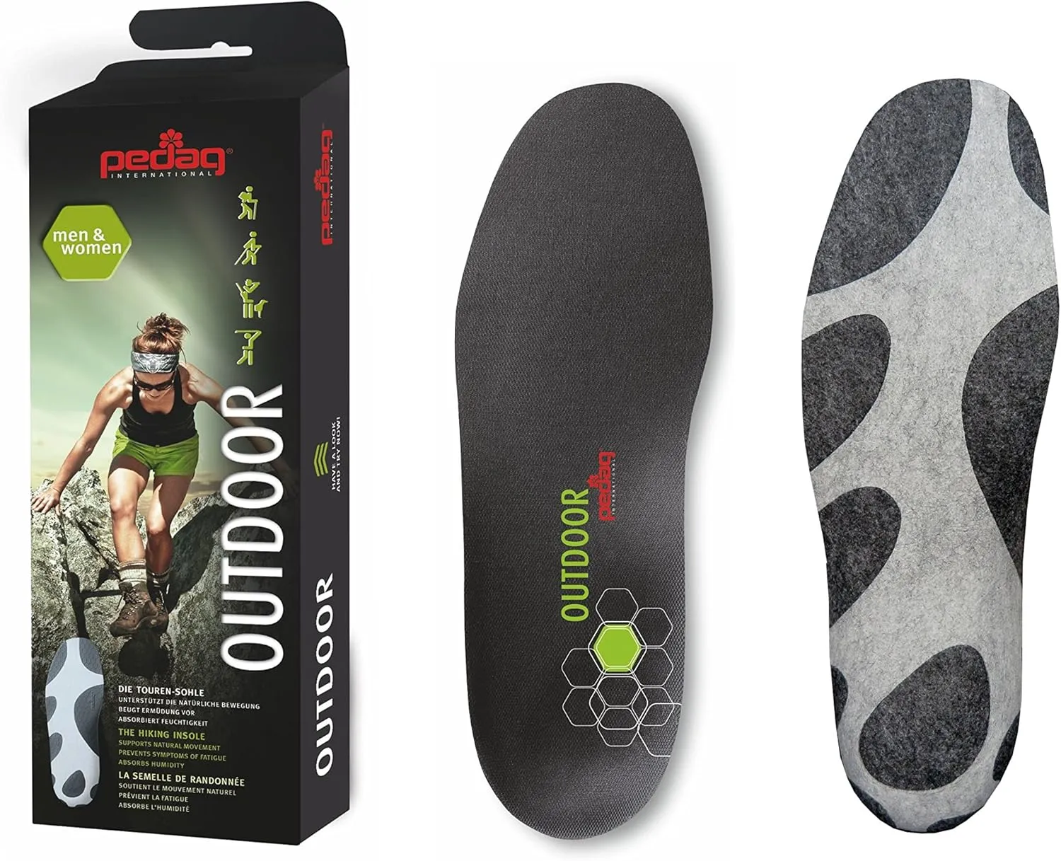 Pedag SPORTSLINE Outdoor Insole for Rugged Use Hiking Insoles Increased Performance – Hand Washable Breathable with Arch Support –Reduces Foot Fatigue EU 44/45, Size 11M/12M
