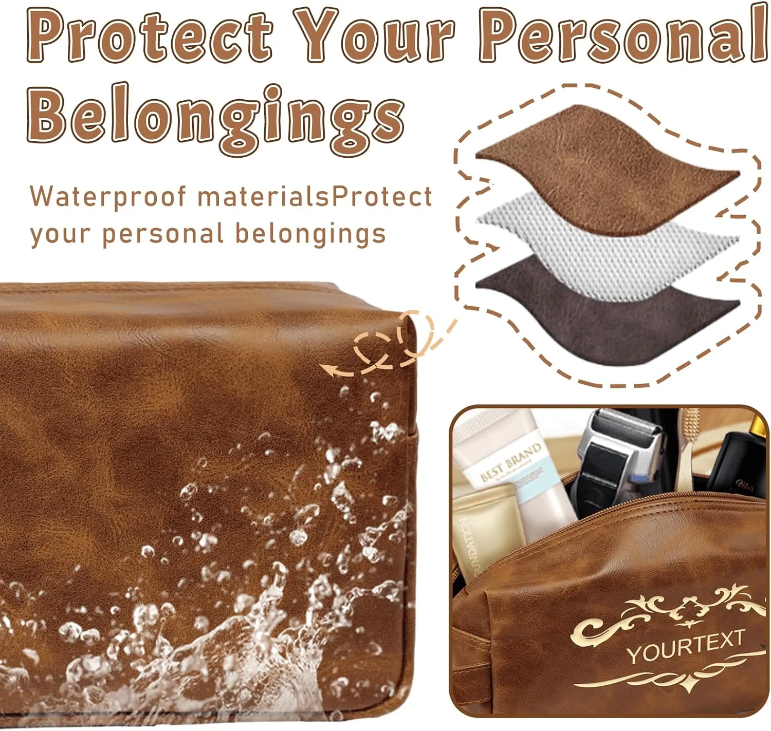Personalized Toiletry Bag for Men - Custom Engraved Leather Travel Organizer, Waterproof Dopp Kit & Gifts for Dad, Husband, Boyfriend